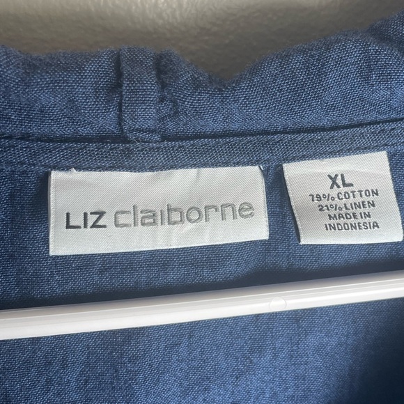 Liz Claiborne Navy Button Up Hooded Jacket Lightweight Linen/ Cotton - Picture 8 of 12